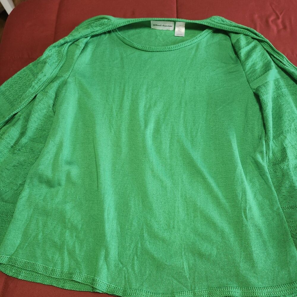 Alfred Dunner Green Open Front Cardigan w Attached Shell Textured Knit Women L - Picture 7 of 10